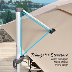 Patio Umbrella With Lights Deluxe Solar Powered LED Square Offset Hanging Umbrella Outdoor Cantilever Umbrella