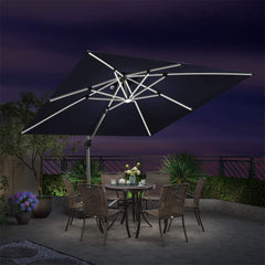 Patio Umbrella With Lights Deluxe Solar Powered LED Square Offset Hanging Umbrella Outdoor Cantilever Umbrella