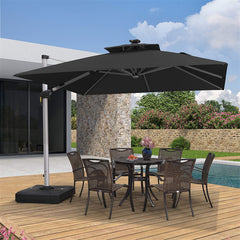 Patio Umbrella With Lights Deluxe Solar Powered LED Square Offset Hanging Umbrella Outdoor Cantilever Umbrella