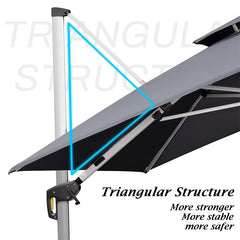 Patio Umbrella With Lights Deluxe Solar Powered LED Square Offset Hanging Umbrella Outdoor Cantilever Umbrella