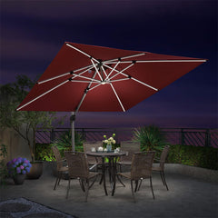 Patio Umbrella With Lights Deluxe Solar Powered LED Square Offset Hanging Umbrella Outdoor Cantilever Umbrella