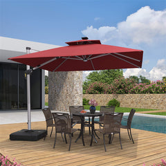 Patio Umbrella With Lights Deluxe Solar Powered LED Square Offset Hanging Umbrella Outdoor Cantilever Umbrella