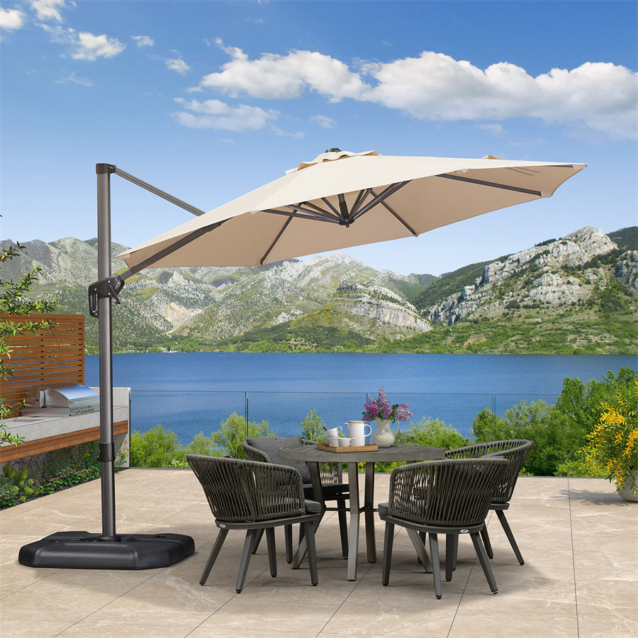 Patio Umbrella Outdoor Cantilever Round Umbrella Aluminum Offset Umbrella with 360-degree Rotation