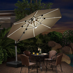 Patio Umbrella With Lights  Large Cantilever Umbrella Outdoor Shade Windproof Offset Umbrella Heavy Duty Sun Umbrella