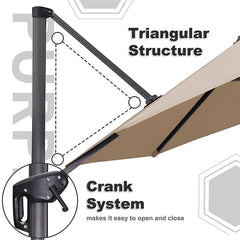 Patio Umbrella Outdoor Cantilever Round Umbrella Aluminum Offset Umbrella with 360-degree Rotation