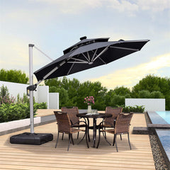 Patio Umbrella With Lights  Large Cantilever Umbrella Outdoor Shade Windproof Offset Umbrella Heavy Duty Sun Umbrella