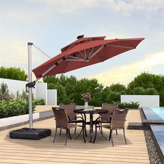 Patio Umbrella With Lights  Large Cantilever Umbrella Outdoor Shade Windproof Offset Umbrella Heavy Duty Sun Umbrella