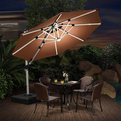 Patio Umbrella With Lights  Large Cantilever Umbrella Outdoor Shade Windproof Offset Umbrella Heavy Duty Sun Umbrella