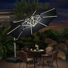 Patio Umbrella With Lights  Large Cantilever Umbrella Outdoor Shade Windproof Offset Umbrella Heavy Duty Sun Umbrella