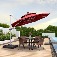 Patio Umbrella With Lights  Large Cantilever Umbrella Outdoor Shade Windproof Offset Umbrella Heavy Duty Sun Umbrella