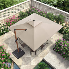 Patio Umbrella Large Cantilever Umbrella Windproof Offset Umbrella Wood Pattern Heavy Duty Square Outdoor Umbrella