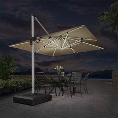 Patio Umbrella With Lights Deluxe Solar Powered LED Square Offset Hanging Umbrella Outdoor Cantilever Umbrella