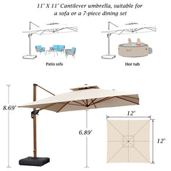 Patio Umbrella Large Cantilever Umbrella Windproof Offset Umbrella Wood Pattern Heavy Duty Square Outdoor Umbrella