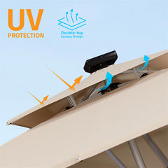 Patio Umbrella With Lights Deluxe Solar Powered LED Square Offset Hanging Umbrella Outdoor Cantilever Umbrella