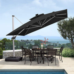 Patio Umbrella With Lights Deluxe Solar Powered LED Square Offset Hanging Umbrella Outdoor Cantilever Umbrella