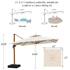 Patio Umbrella Large Cantilever Umbrella Windproof Offset Umbrella Wood Pattern Heavy Duty Square Outdoor Umbrella