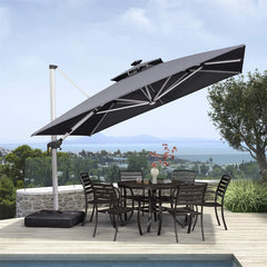 Patio Umbrella With Lights Deluxe Solar Powered LED Square Offset Hanging Umbrella Outdoor Cantilever Umbrella