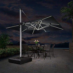 Patio Umbrella With Lights Deluxe Solar Powered LED Square Offset Hanging Umbrella Outdoor Cantilever Umbrella