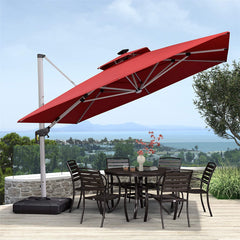 Patio Umbrella With Lights Deluxe Solar Powered LED Square Offset Hanging Umbrella Outdoor Cantilever Umbrella