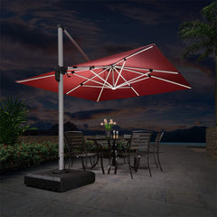 Patio Umbrella With Lights Deluxe Solar Powered LED Square Offset Hanging Umbrella Outdoor Cantilever Umbrella