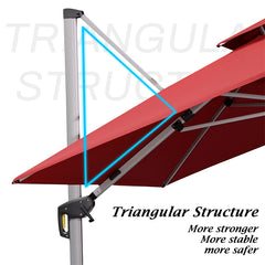 Patio Umbrella With Lights Deluxe Solar Powered LED Square Offset Hanging Umbrella Outdoor Cantilever Umbrella