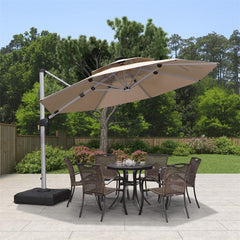 Patio Umbrella With Lights  Large Cantilever Umbrella Outdoor Shade Windproof Offset Umbrella Heavy Duty Sun Umbrella