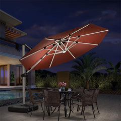 Patio Umbrella With Lights  Large Cantilever Umbrella Outdoor Shade Windproof Offset Umbrella Heavy Duty Sun Umbrella