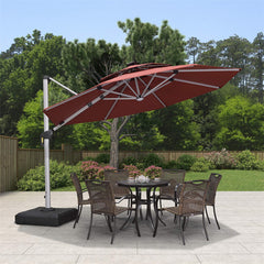 Patio Umbrella With Lights  Large Cantilever Umbrella Outdoor Shade Windproof Offset Umbrella Heavy Duty Sun Umbrella