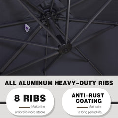 Patio Umbrella Outdoor Cantilever Round Umbrella Aluminum Offset Umbrella with 360-degree Rotation