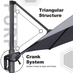 Patio Umbrella Outdoor Cantilever Round Umbrella Aluminum Offset Umbrella with 360-degree Rotation