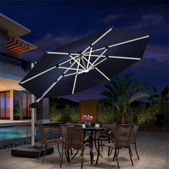 Patio Umbrella With Lights  Large Cantilever Umbrella Outdoor Shade Windproof Offset Umbrella Heavy Duty Sun Umbrella