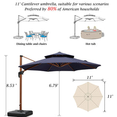 Umbrella Outdoor Round Umbrella Large Cantilever Umbrella Windproof Offset Umbrella Wood Pattern Umbrella