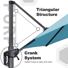 Patio Umbrella Outdoor Cantilever Round Umbrella Aluminum Offset Umbrella with 360-degree Rotation