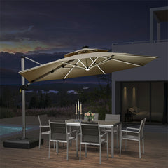 Patio Umbrella With Lights  Large Cantilever Umbrella Outdoor Shade Windproof Offset Umbrella Heavy Duty Sun Umbrella