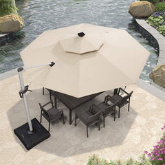 Patio Umbrella With Lights  Large Cantilever Umbrella Outdoor Shade Windproof Offset Umbrella Heavy Duty Sun Umbrella