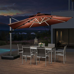 Patio Umbrella With Lights  Large Cantilever Umbrella Outdoor Shade Windproof Offset Umbrella Heavy Duty Sun Umbrella