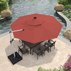 Patio Umbrella With Lights  Large Cantilever Umbrella Outdoor Shade Windproof Offset Umbrella Heavy Duty Sun Umbrella