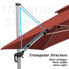 Patio Umbrella With Lights  Large Cantilever Umbrella Outdoor Shade Windproof Offset Umbrella Heavy Duty Sun Umbrella