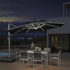 Patio Umbrella With Lights  Large Cantilever Umbrella Outdoor Shade Windproof Offset Umbrella Heavy Duty Sun Umbrella