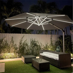 Patio Umbrella With Lights  Large Cantilever Umbrella Outdoor Shade Windproof Offset Umbrella Heavy Duty Sun Umbrella