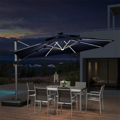 Patio Umbrella With Lights  Large Cantilever Umbrella Outdoor Shade Windproof Offset Umbrella Heavy Duty Sun Umbrella