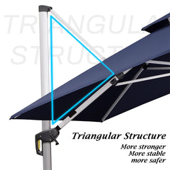 Patio Umbrella With Lights  Large Cantilever Umbrella Outdoor Shade Windproof Offset Umbrella Heavy Duty Sun Umbrella