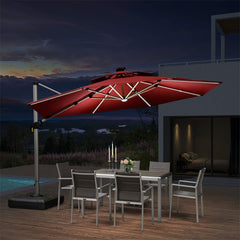 Patio Umbrella With Lights  Large Cantilever Umbrella Outdoor Shade Windproof Offset Umbrella Heavy Duty Sun Umbrella