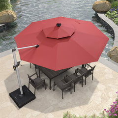 Patio Umbrella With Lights  Large Cantilever Umbrella Outdoor Shade Windproof Offset Umbrella Heavy Duty Sun Umbrella