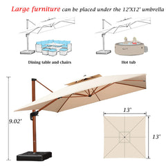 Patio Umbrella Large Cantilever Umbrella Windproof Offset Umbrella Wood Pattern Heavy Duty Square Outdoor Umbrella