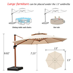 Umbrella Outdoor Round Umbrella Large Cantilever Umbrella Windproof Offset Umbrella Wood Pattern Umbrella