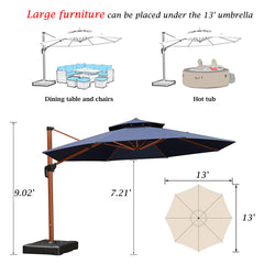 Umbrella Outdoor Round Umbrella Large Cantilever Umbrella Windproof Offset Umbrella Wood Pattern Umbrella