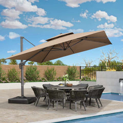 Cantilever Outdoor Umbrellas Large Patio Umbrella Hanging Double Top Offset Umbrella with 360°Rotation Tilting Umbrella Outdoor Patio