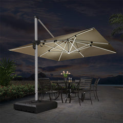 9' X 12' Double Top Deluxe Solar Powered LED Rectangle Patio Umbrella Offset Hanging Umbrella