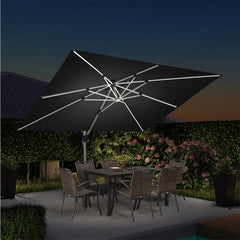 9' X 12' Double Top Deluxe Solar Powered LED Rectangle Patio Umbrella Offset Hanging Umbrella